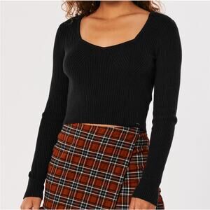 HOLLISTER Sz XL Ribbed Cropped Sweater Sweetheart Neckline Y2K Retro